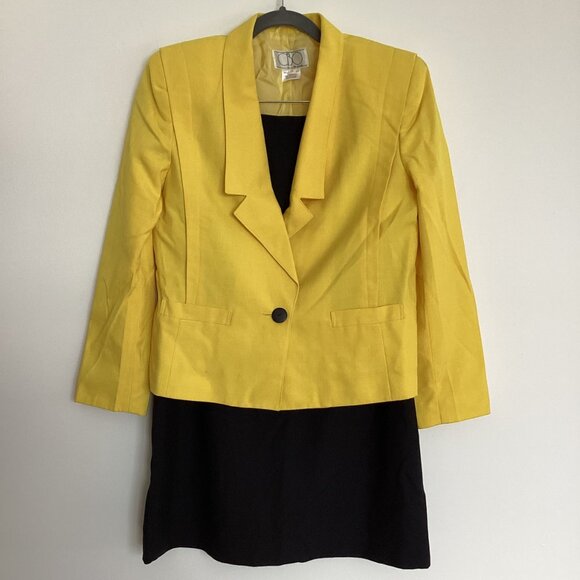 CBO Retro Vintage 2 Piece Skirt Suit Yellow and Black Size 12 - Picture 1 of 14